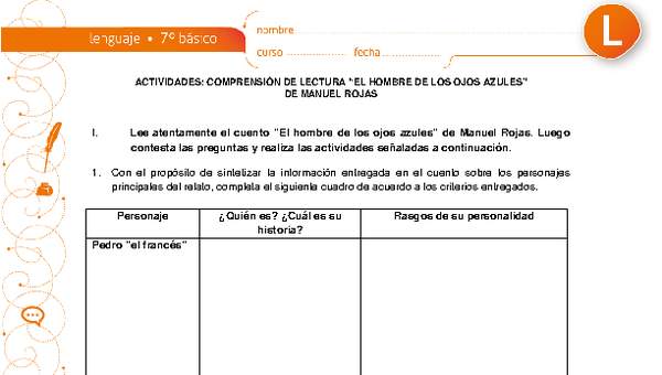 Comprensión de lectura el hombre de los ojos azules Comprensión de lectura el hombre de los ojos azules