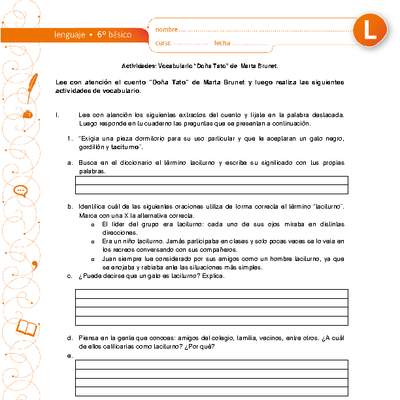 Vocabulario doña Tato Vocabulario doña Tato