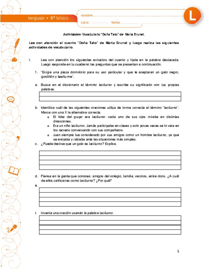 Vocabulario doña Tato Vocabulario doña Tato