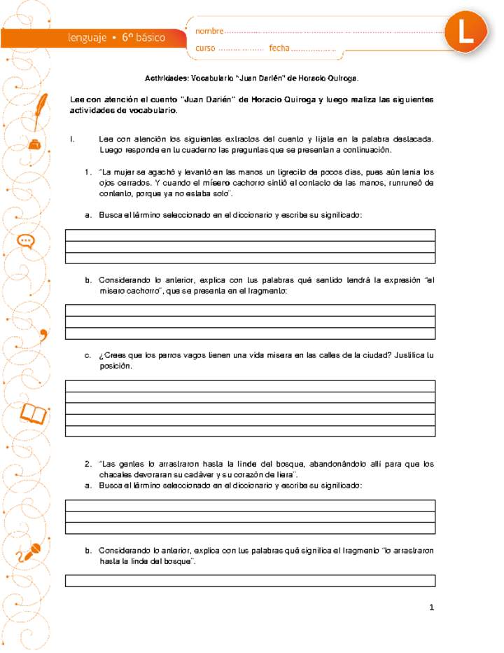 Vocabulario Juan Darién Vocabulario Juan Darién