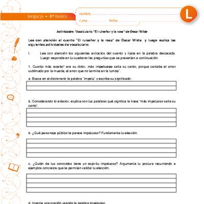 Vocabulario el ruiseñor y la rosa Vocabulario el ruiseñor y la rosa
