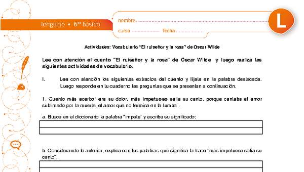 Vocabulario el ruiseñor y la rosa Vocabulario el ruiseñor y la rosa