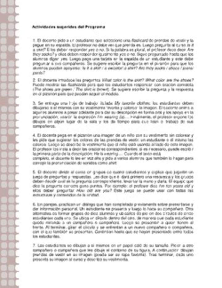 Actividades sugeridas Unidad 1 Actividades sugeridas Unidad 1