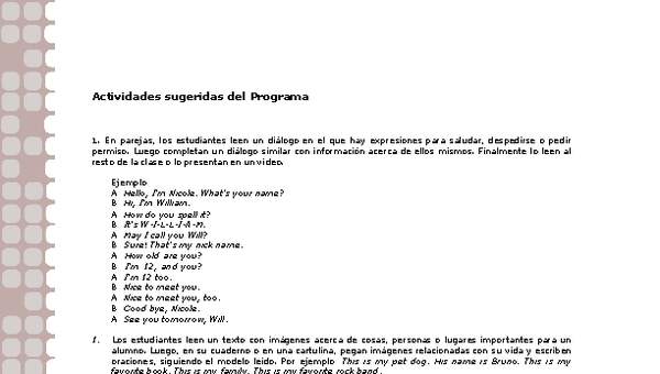Actividades sugeridas Unidad 1 Actividades sugeridas Unidad 1