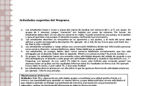 Actividades sugeridas Unidad 1 Actividades sugeridas Unidad 1