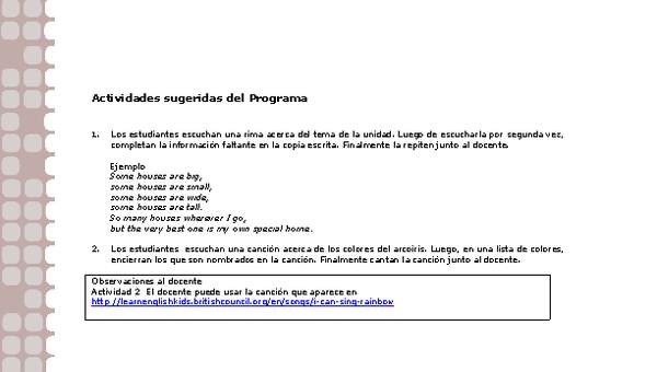 Actividades sugeridas Unidad 2 Actividades sugeridas Unidad 2