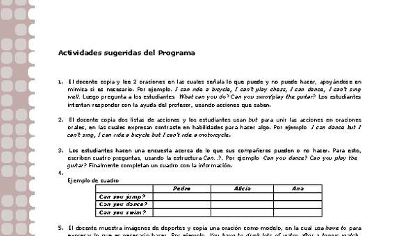 Actividades sugeridas Unidad 1 Actividades sugeridas Unidad 1