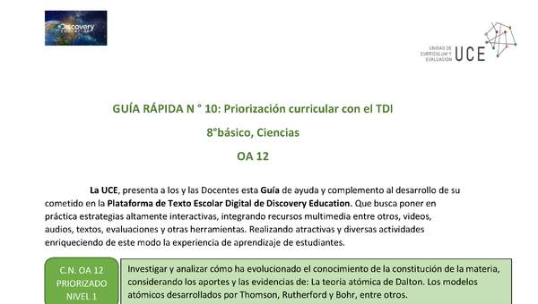 Guía rápida N°10 Priorización ciencias OA 12 Guía rápida N°10 Priorización ciencias OA 12