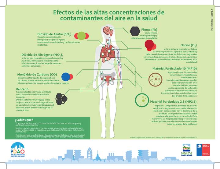 Infografía efectos en la salud contaminantes aire Infografía efectos en la salud contaminantes aire