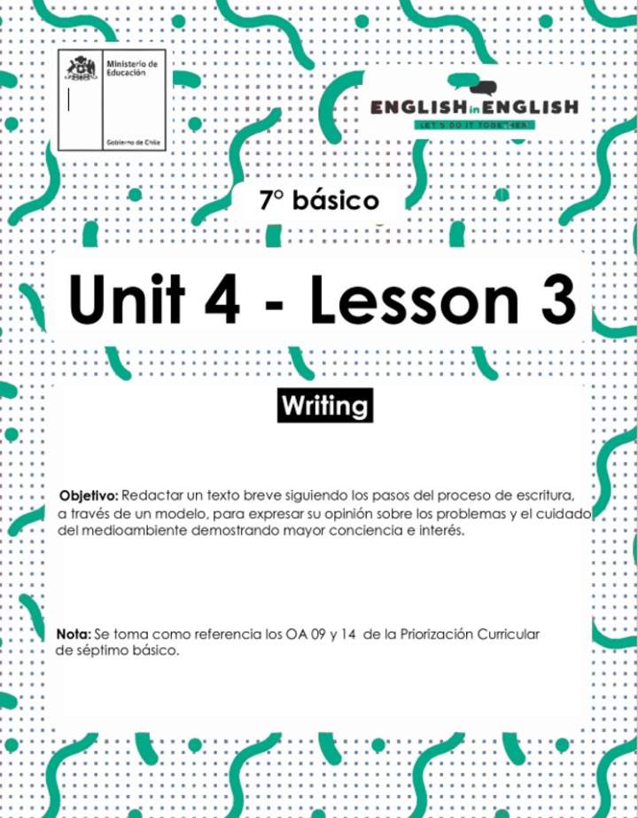 Inglés 7° Básico Unidad 4 - Lesson 3 Inglés 7° Básico Unidad 4 - Lesson 3