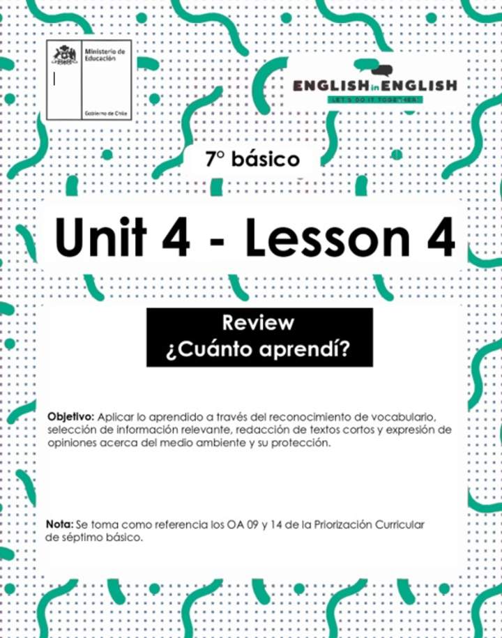 Inglés 7° Básico Unidad 4 - Lesson 4 Inglés 7° Básico Unidad 4 - Lesson 4