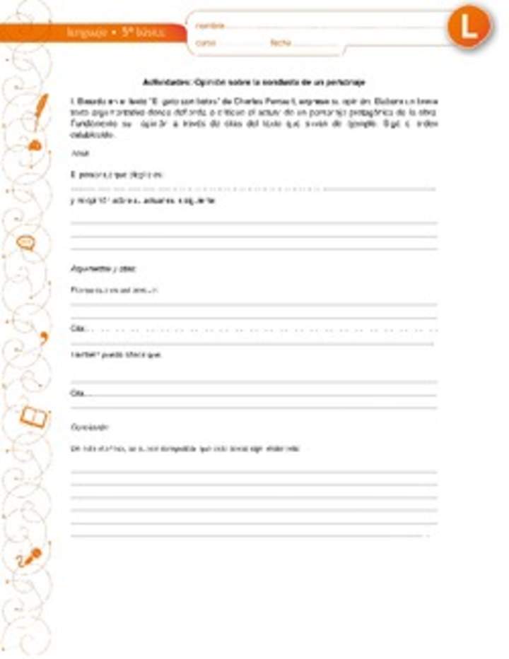 Opinión sobre la conducta de un personaje Opinión sobre la conducta de un personaje