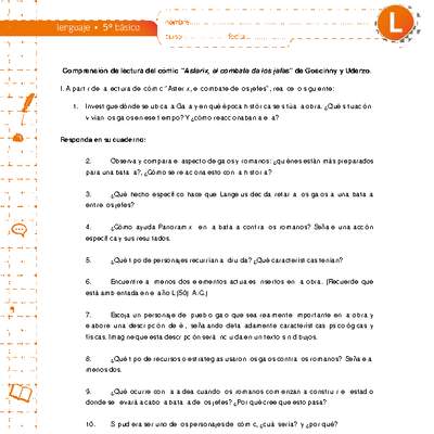 Comprensión de lectura del cómic "Asterix, el combate de los jefes" Comprensión de lectura del cómic "Asterix, el combate de los jefes"