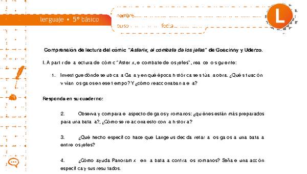 Comprensión de lectura del cómic "Asterix, el combate de los jefes" Comprensión de lectura del cómic "Asterix, el combate de los jefes"