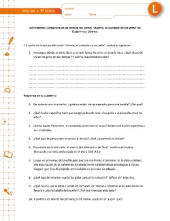 Comprensión de lectura del cómic "Asterix, el combate de los jefes" Comprensión de lectura del cómic "Asterix, el combate de los jefes"