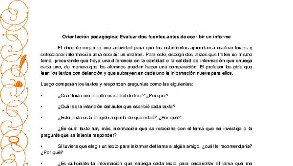 Orientación pedagógica: Evaluar dos fuentes antes de escribir un informe Orientación pedagógica: Evaluar dos fuentes antes de escribir un informe