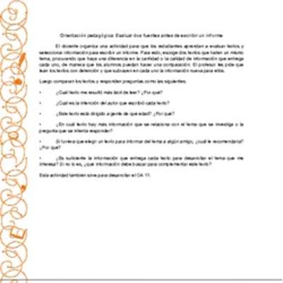 Orientación pedagógica: Evaluar dos fuentes antes de escribir un informe Orientación pedagógica: Evaluar dos fuentes antes de escribir un informe