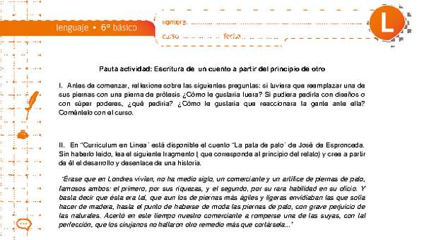 Escritura de un cuento a partir del principio de otro Escritura de un cuento a partir del principio de otro