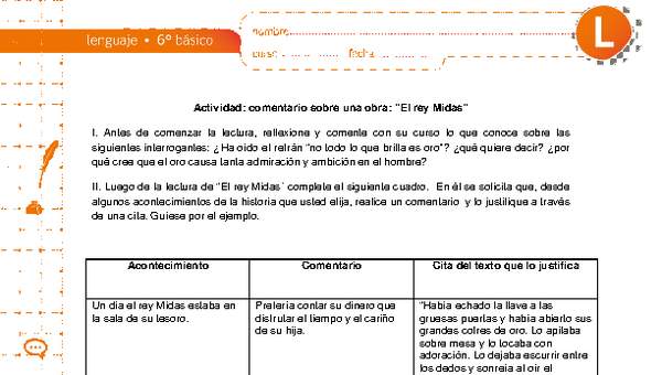 Comentario sobre una obra: "El rey Midas" Comentario sobre una obra: "El rey Midas"