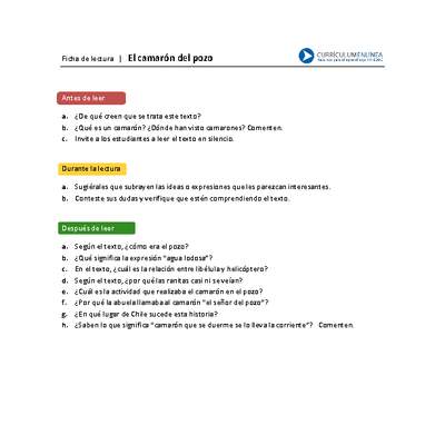 Ficha de lectura "El camarón del pozo" Ficha de lectura "El camarón del pozo"