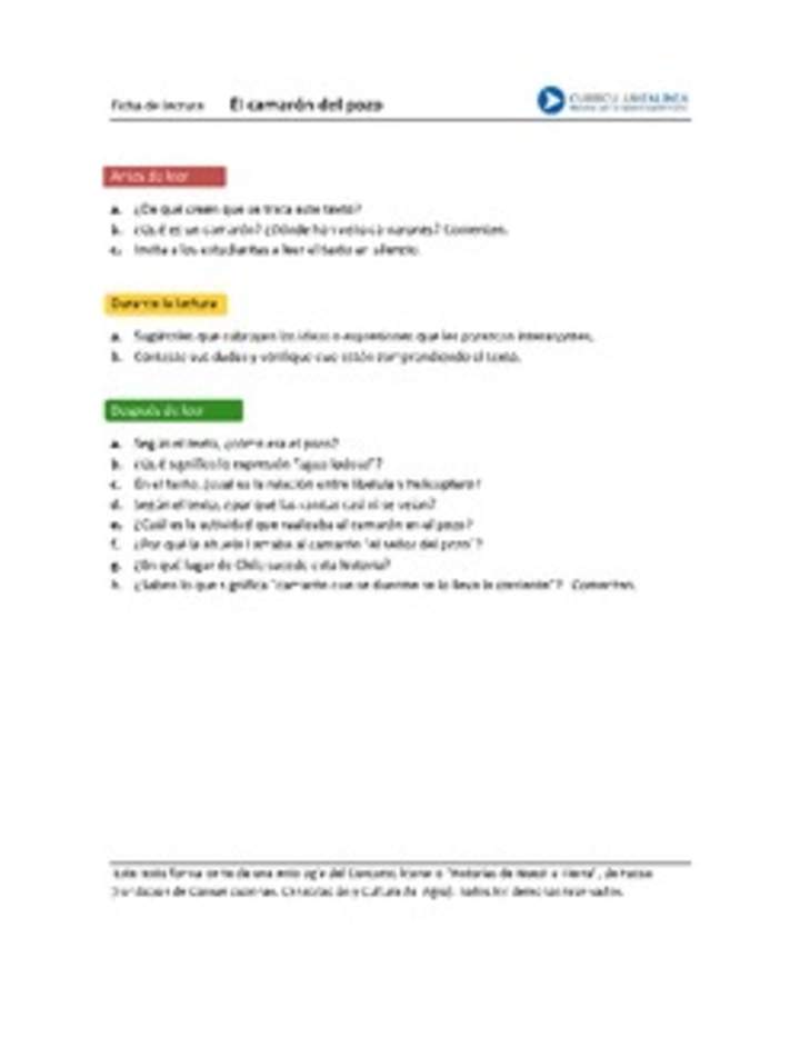 Ficha de lectura "El camarón del pozo" Ficha de lectura "El camarón del pozo"