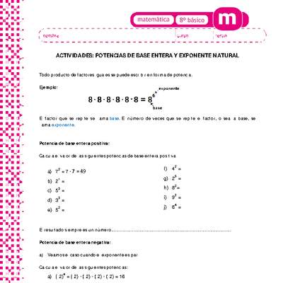 Potencias de base entera y exponente natural Potencias de base entera y exponente natural