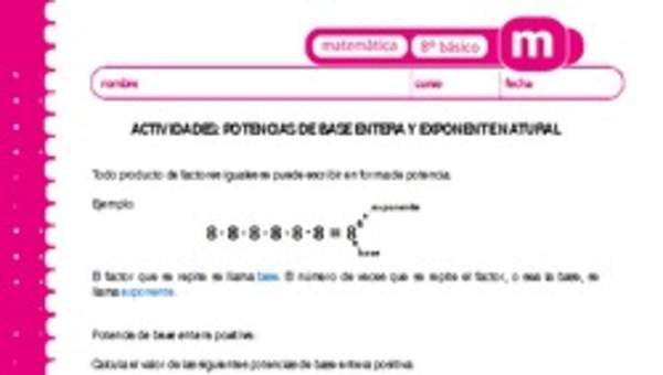 Potencias de base entera y exponente natural Potencias de base entera y exponente natural