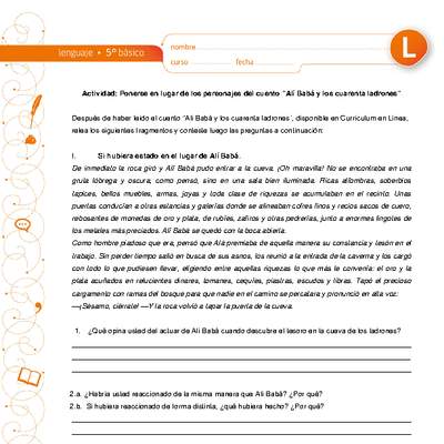 Ponerse en lugar de los personajes del cuento "Alí Babá y los cuarenta ladrones" Ponerse en lugar de los personajes del cuento "Alí Babá y los cuarenta ladrones"