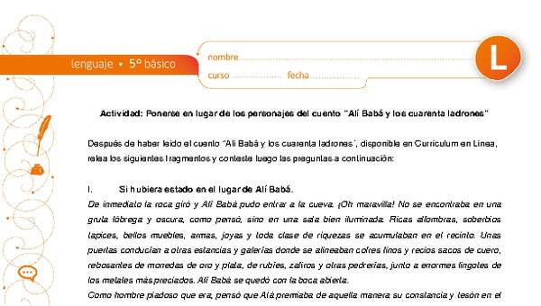 Ponerse en lugar de los personajes del cuento "Alí Babá y los cuarenta ladrones" Ponerse en lugar de los personajes del cuento "Alí Babá y los cuarenta ladrones"
