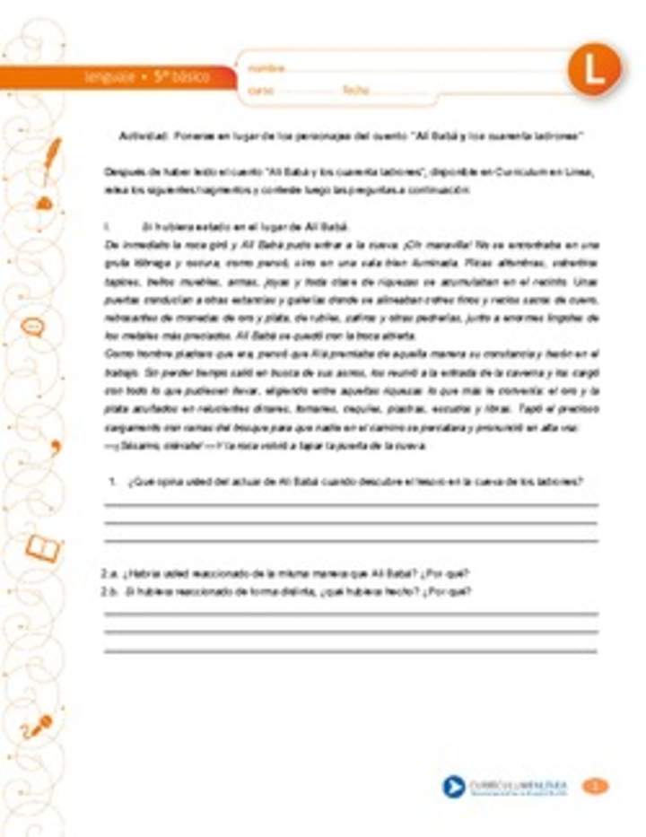 Ponerse en lugar de los personajes del cuento "Alí Babá y los cuarenta ladrones" Ponerse en lugar de los personajes del cuento "Alí Babá y los cuarenta ladrones"