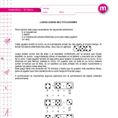 Juego: dados multiplicadores Juego: dados multiplicadores