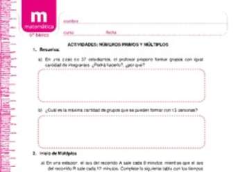 Números primos y múltiplos Números primos y múltiplos