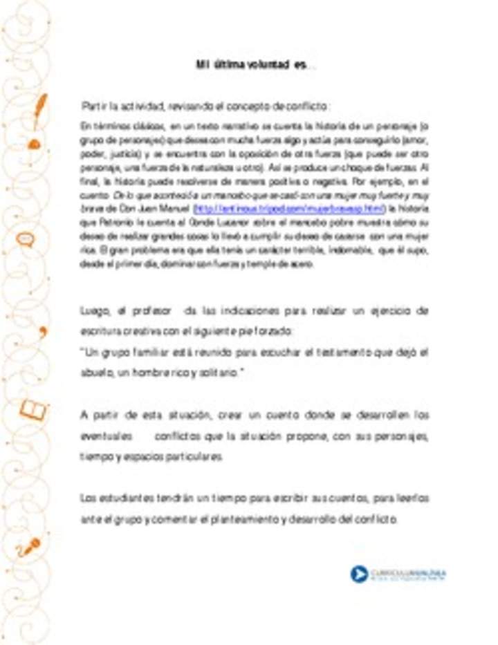 Orientación pedagógica: Mi última voluntad es Orientación pedagógica: Mi última voluntad es