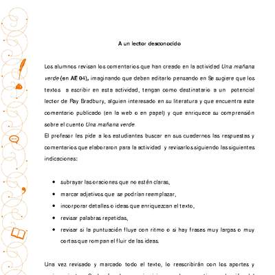 Orientación pedagógica: A un lector desconocido Orientación pedagógica: A un lector desconocido