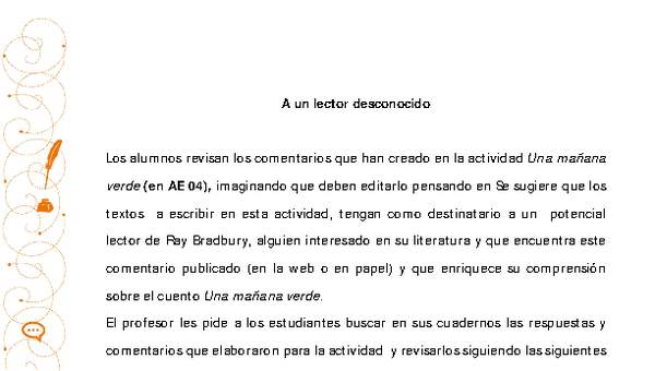 Orientación pedagógica: A un lector desconocido Orientación pedagógica: A un lector desconocido