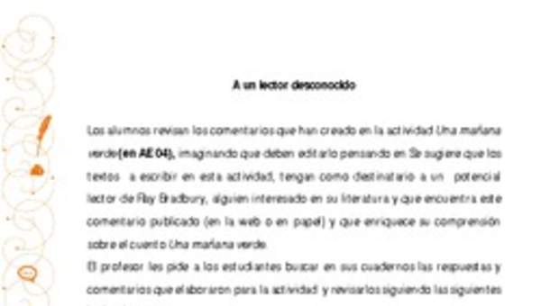 Orientación pedagógica: A un lector desconocido Orientación pedagógica: A un lector desconocido