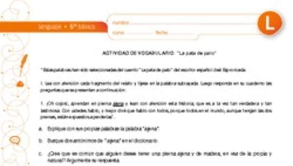 Actividad de vocabulario: "La pata de palo" Actividad de vocabulario: "La pata de palo"