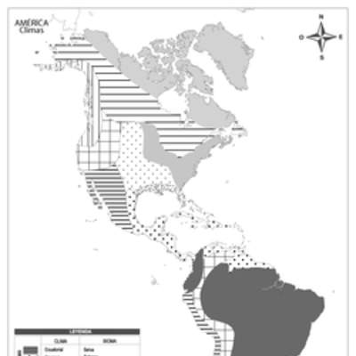 Mapa con los climas de América en blanco y negro Mapa con los climas de América en blanco y negro