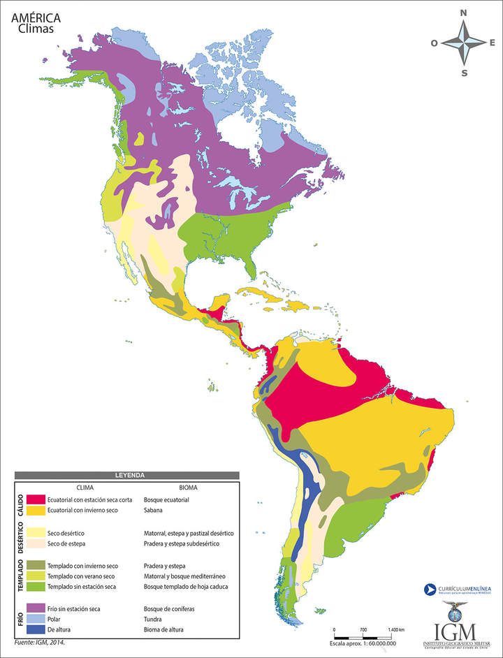 Mapa con los climas de América a color Mapa con los climas de América a color