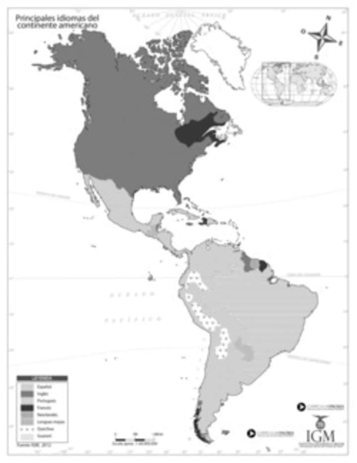Mapa de América con los idiomas de cada región Mapa de América con los idiomas de cada región