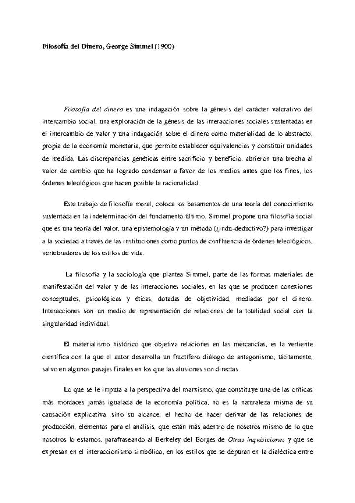 Filosofía del Dinero