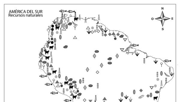 Mapa con los recursos naturales de América Mapa con los recursos naturales de América