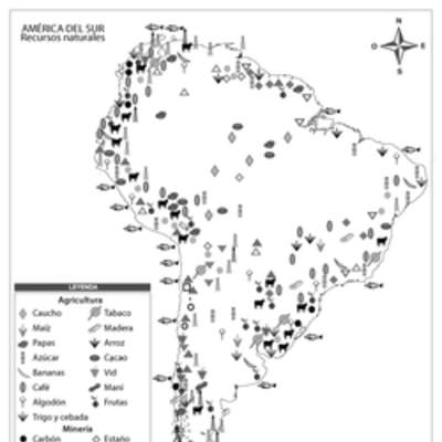 Mapa con los recursos naturales de América Mapa con los recursos naturales de América