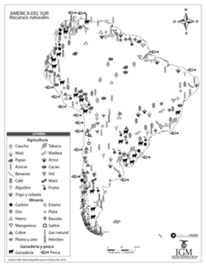 Mapa con los recursos naturales de América Mapa con los recursos naturales de América