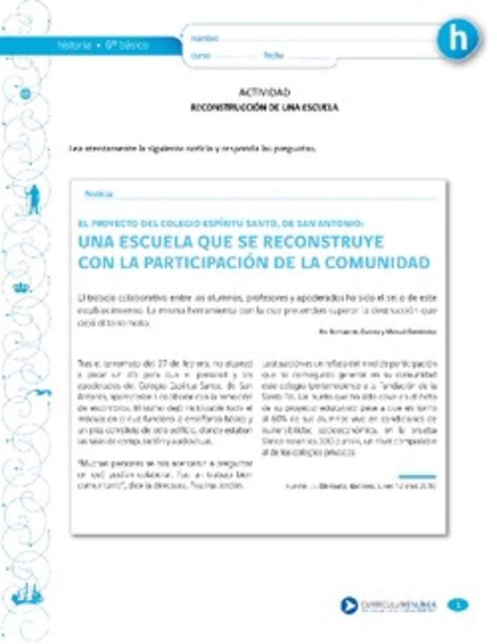 Actividad sobre la reconstrucción de una escuela Actividad sobre la reconstrucción de una escuela