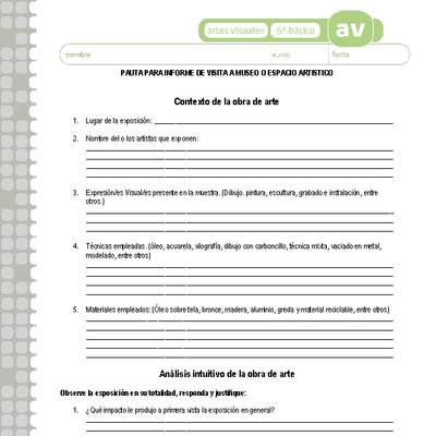Pauta para informe de visita a museo o espacio artistico Pauta para informe de visita a museo o espacio artistico