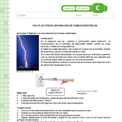 Separación de cargas eléctricas Separación de cargas eléctricas
