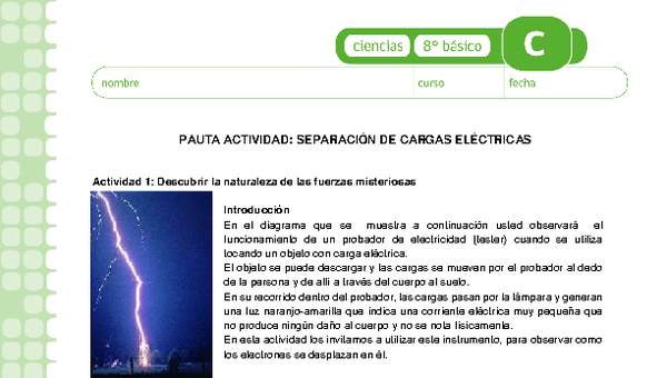 Separación de cargas eléctricas Separación de cargas eléctricas