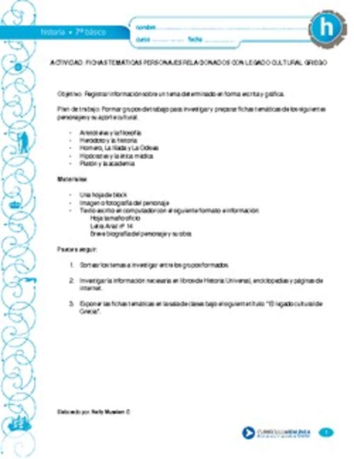 Fichas temáticas personajes relacionados con el legado cultural Fichas temáticas personajes relacionados con el legado cultural