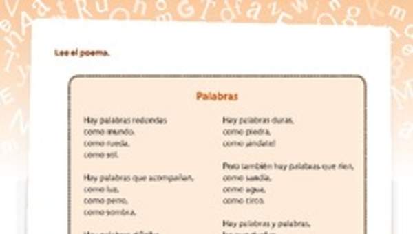Comprensión poema palabras Comprensión poema palabras